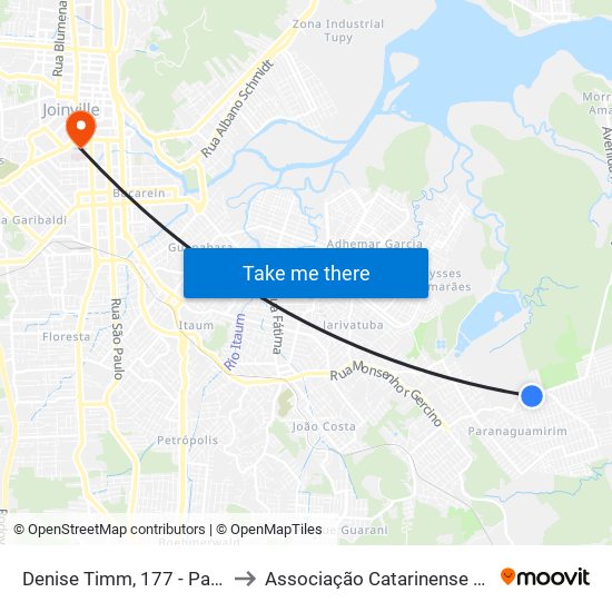 Denise Timm, 177 - Paranaguamirim to Associação Catarinense De Ensino - Ace map