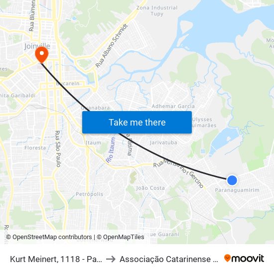 Kurt Meinert, 1118 - Paranaguamirim to Associação Catarinense De Ensino - Ace map