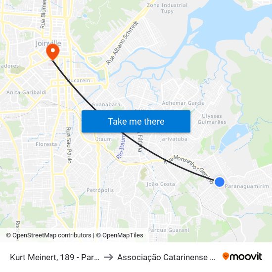 Kurt Meinert, 189 - Paranaguamirim to Associação Catarinense De Ensino - Ace map