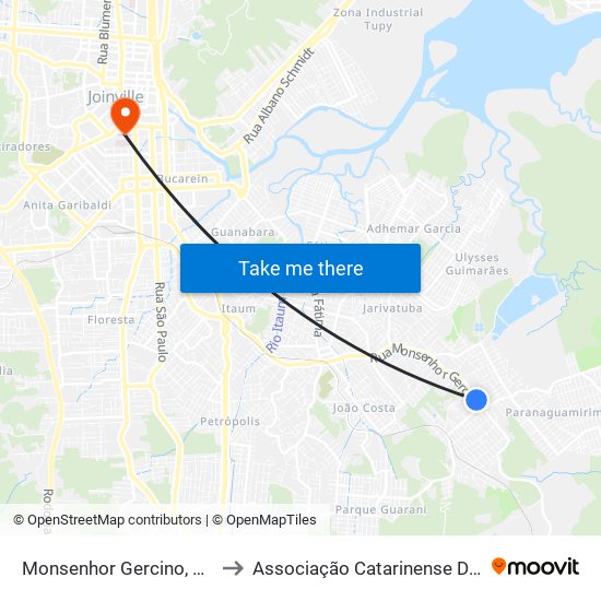Monsenhor Gercino, 6810 - Itaum to Associação Catarinense De Ensino - Ace map