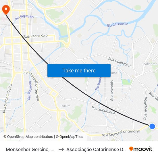 Monsenhor Gercino, 5285 - Itaum to Associação Catarinense De Ensino - Ace map