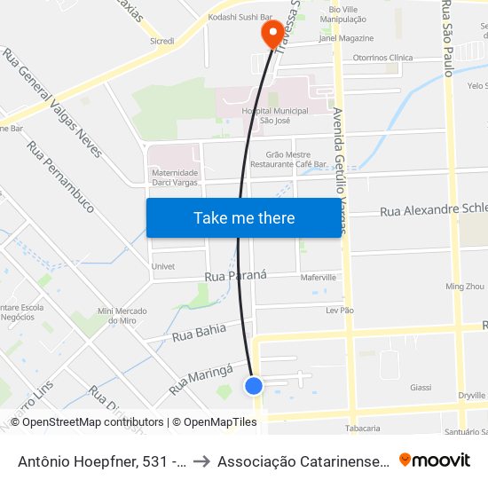 Antônio Hoepfner, 531 - Anita Garibaldi to Associação Catarinense De Ensino - Ace map
