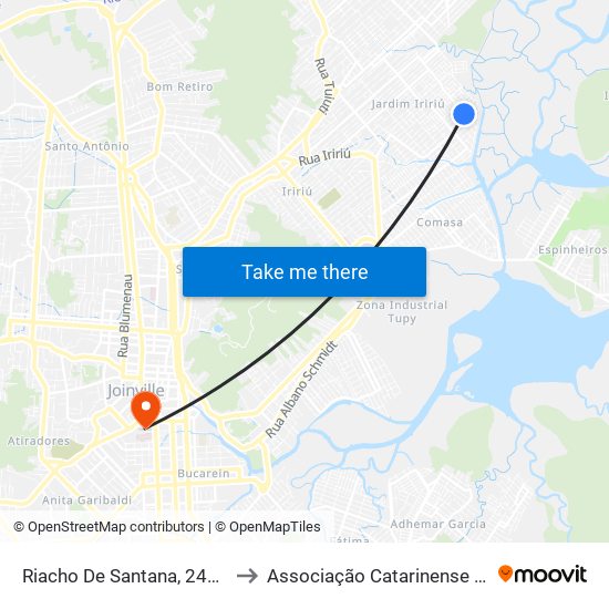 Riacho De Santana, 243 - Jardim Iririú to Associação Catarinense De Ensino - Ace map