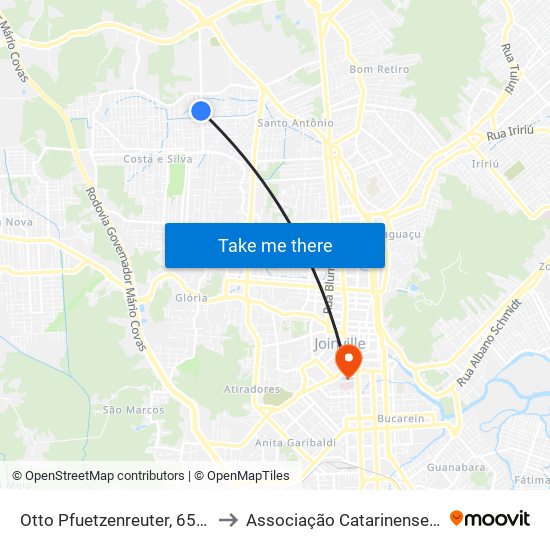 Otto Pfuetzenreuter, 654 - Costa E Silva to Associação Catarinense De Ensino - Ace map