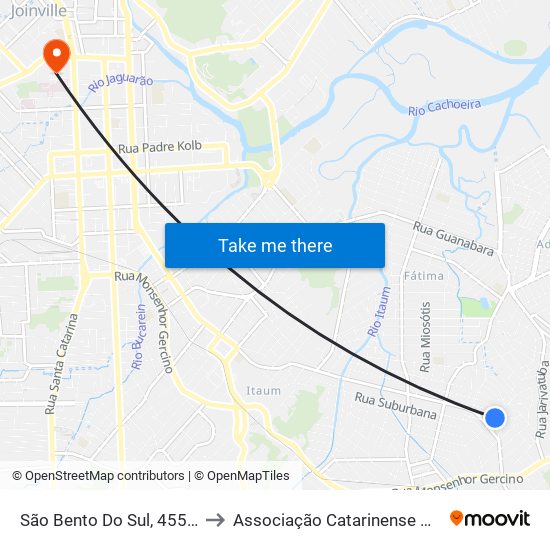 São Bento Do Sul, 455 - Jarivatuba to Associação Catarinense De Ensino - Ace map