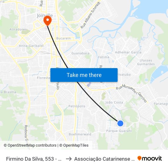 Firmino Da Silva, 553 - Parque Guaraní to Associação Catarinense De Ensino - Ace map