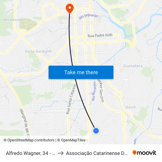 Alfredo Wagner, 34 - Petrópolis to Associação Catarinense De Ensino - Ace map