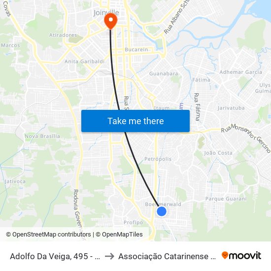 Adolfo Da Veiga, 495 - Boehmerwald to Associação Catarinense De Ensino - Ace map