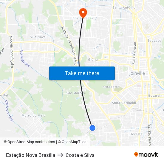 Estação Nova Brasília to Costa e Silva map