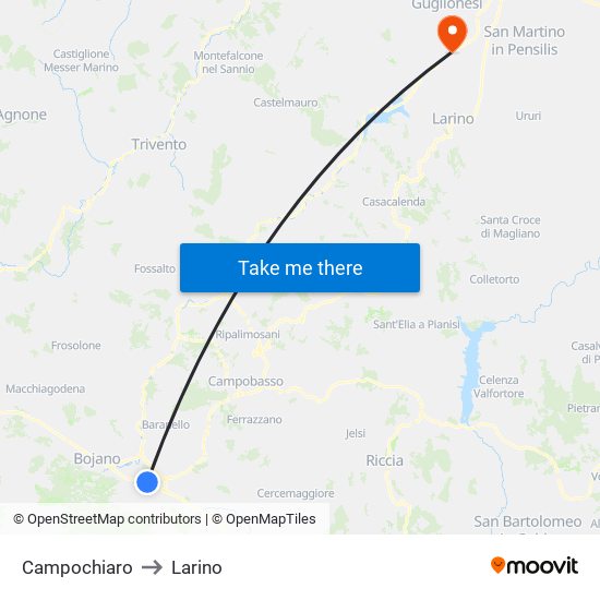 Campochiaro to Larino map