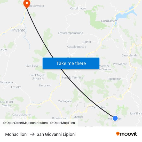 Monacilioni to San Giovanni Lipioni map