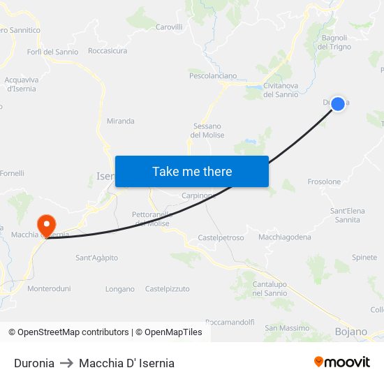 Duronia to Macchia D' Isernia map