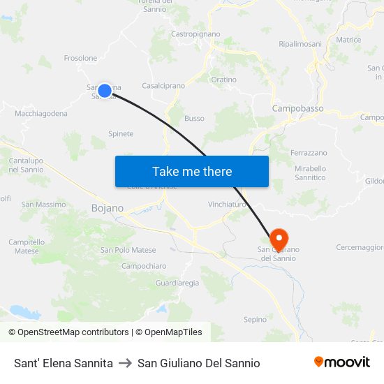Sant' Elena Sannita to San Giuliano Del Sannio map
