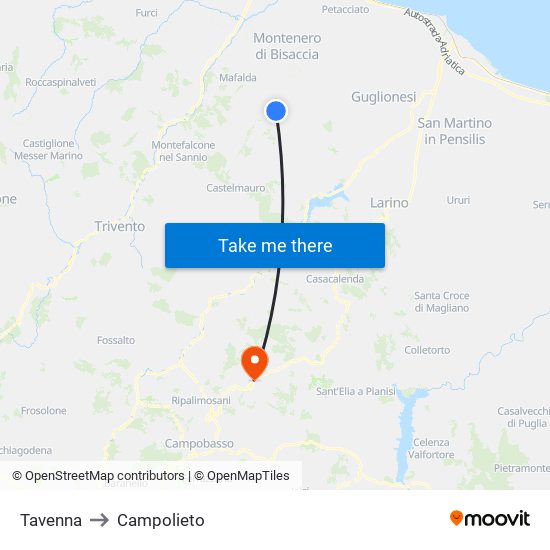 Tavenna to Campolieto map