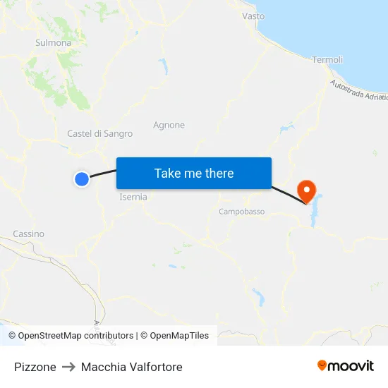 Pizzone to Macchia Valfortore map