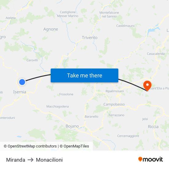 Miranda to Monacilioni map