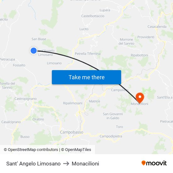 Sant' Angelo Limosano to Monacilioni map