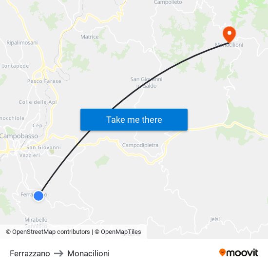 Ferrazzano to Monacilioni map