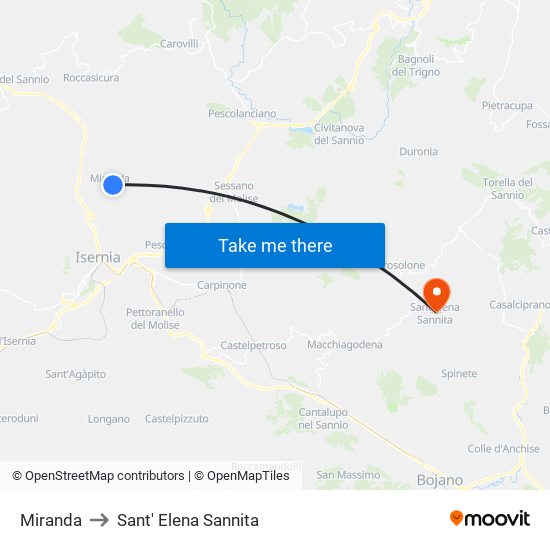 Miranda to Sant' Elena Sannita map