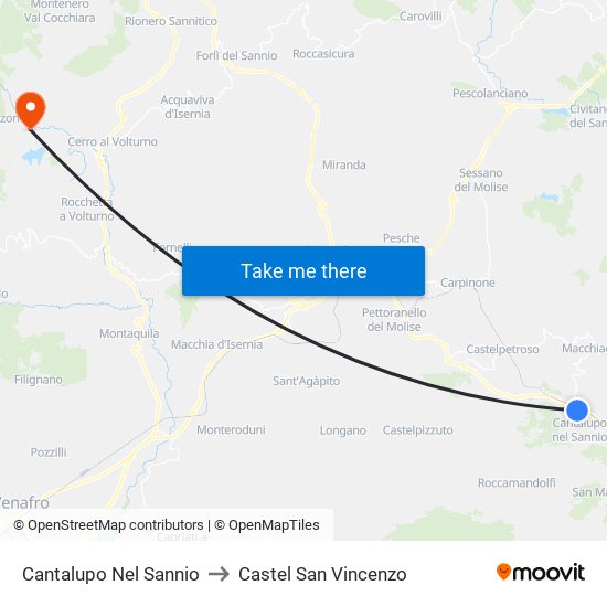 Cantalupo Nel Sannio to Castel San Vincenzo map