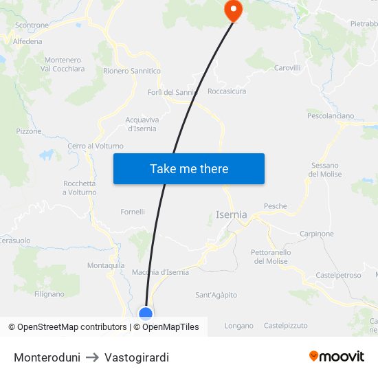 Monteroduni to Vastogirardi map