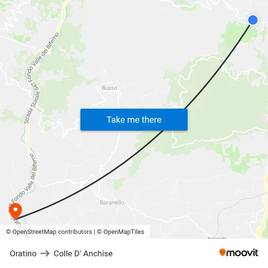 Oratino to Colle D' Anchise map