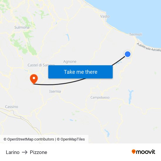 Larino to Pizzone map