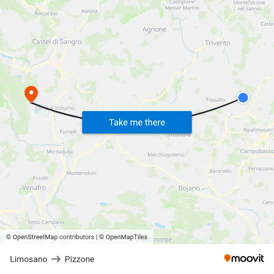 Limosano to Pizzone map