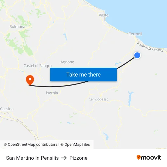 San Martino In Pensilis to Pizzone map