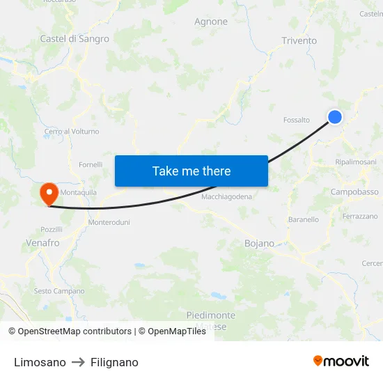 Limosano to Filignano map