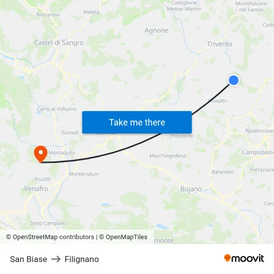 San Biase to Filignano map