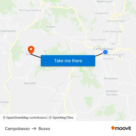 Campobasso to Busso map