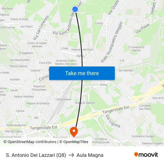 S. Antonio Dei Lazzari (Q8) to Magna Hall map