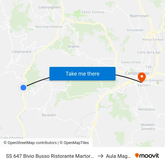 SS 647 Bivio Busso Ristorante Martorelli to Aula Magna map