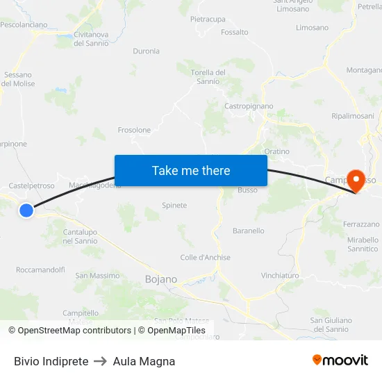 Bivio Indiprete to Aula Magna map