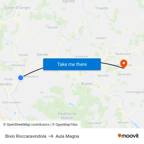 Bivio Roccaravindola to Aula Magna map