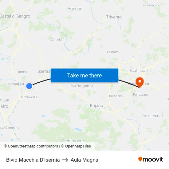 Bivio Macchia D'Isernia to Aula Magna map