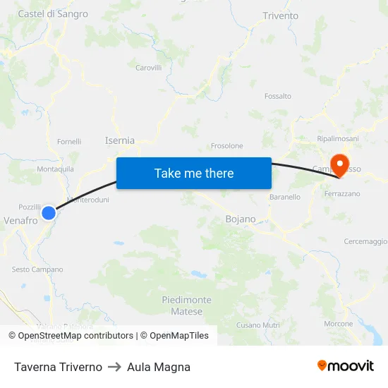 Taverna Triverno to Aula Magna map