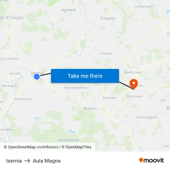 Isernia to Magna Hall map