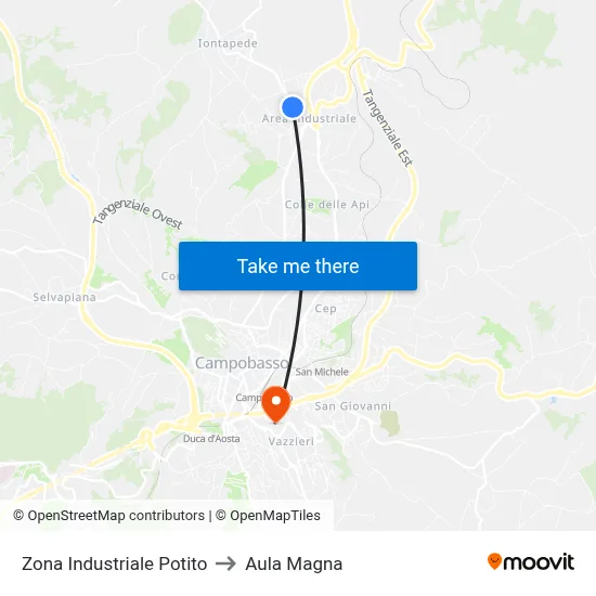Zona Industriale Potito to Aula Magna map