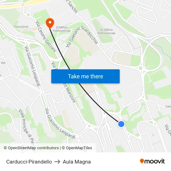 Carducci-Pirandello to Aula Magna map