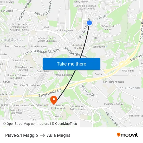 Piave-24 Maggio to Aula Magna map