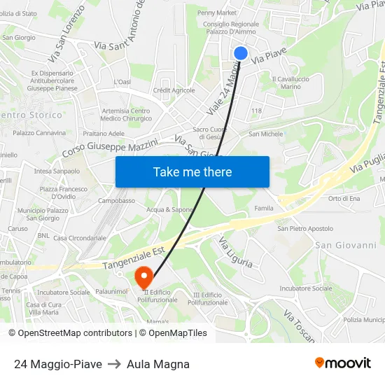 24 Maggio-Piave to Aula Magna map