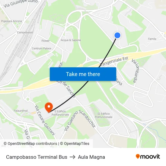 Campobasso Bus Terminal to Magna Auditorium map