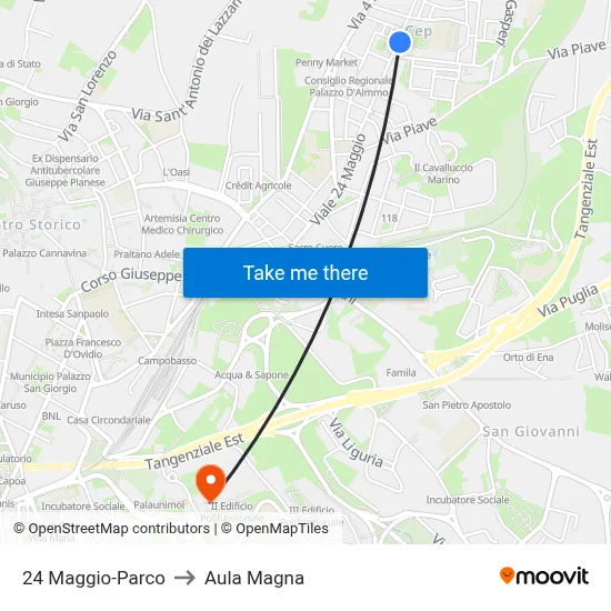 24 Maggio-Parco to Aula Magna map