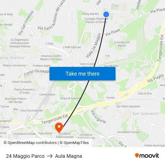 24 Maggio Parco to Aula Magna map