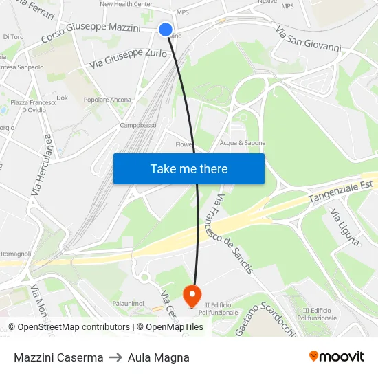 Mazzini Barracks to Magna Auditorium map