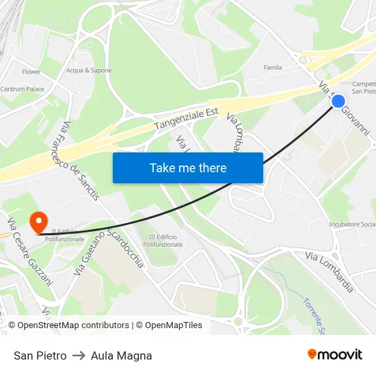 San Pietro to Aula Magna map