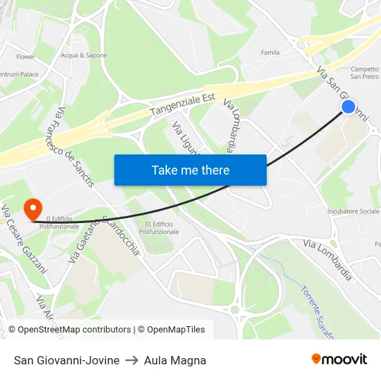 San Giovanni-Jovine to Aula Magna map