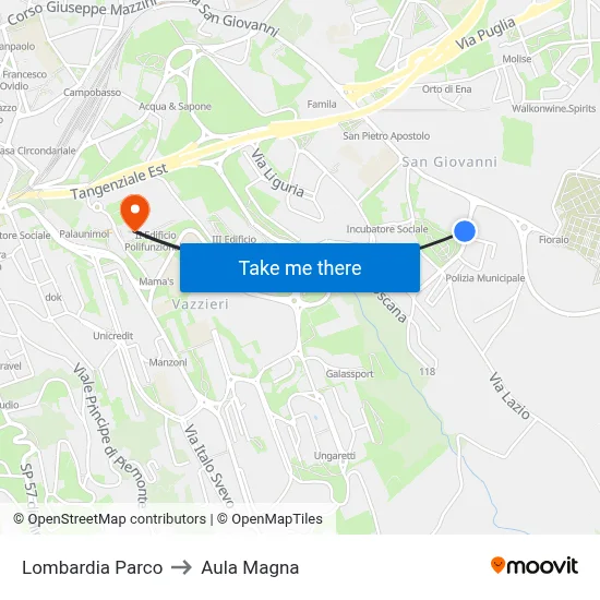 Lombardia Parco to Aula Magna map